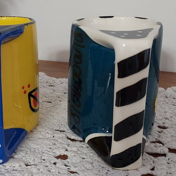 2 Hand Made Broussard, Art Studio Pottery Mugs, Hand Painted Vibrant Colors - Picture 5 of 12